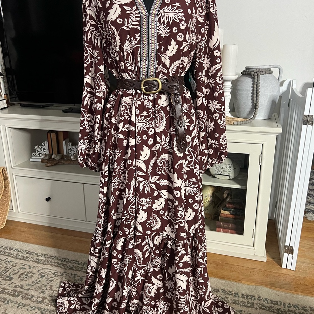 Boho Floral Maxi Dress in Burgundy and Cream